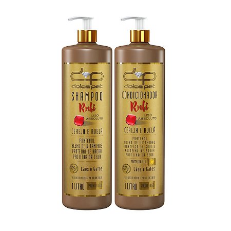 Kit Dolce Pet Shampoo e Condicionador Liso 1L Cereja e Avelã Cães e Gatos