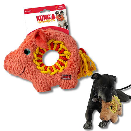 Kong Ringaroos Porco Pelucia Com Corda Resistente Para Caes com Apito