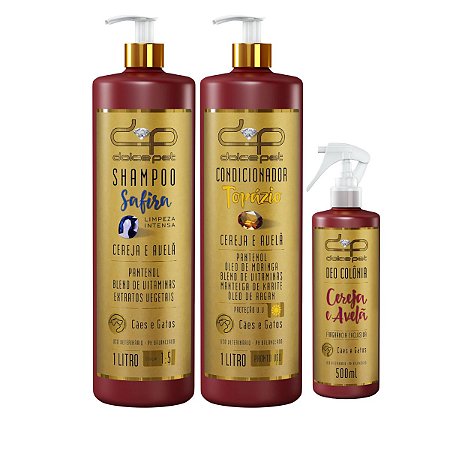Kit Dolce Pet Shampoo Limpeza Intensa 1:5 Condicionador e Perfume Cereja 500ml Cães