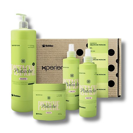 Kit Gelato de Pistache Shampoo Máscara LeaveIn e Perfume Para Cães e Gatos Bubbles