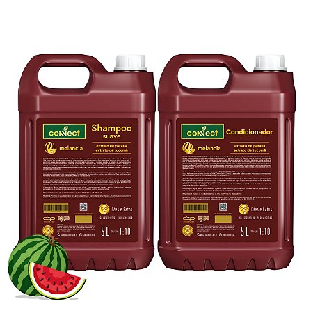 Kit Shampoo Suave e Condicionador Connect Dolce Pet Cães Melancia 5L 1:10