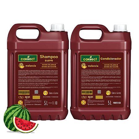 Kit Shampoo Suave e Condicionador PU Connect Dolce Pet Cães Melancia 5L