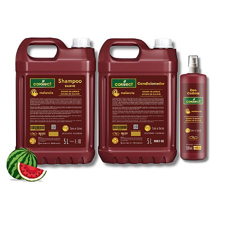 Kit Shampoo Suave Condicionador PU e Perfume Connect Dolce Pet Cães Melancia 5L