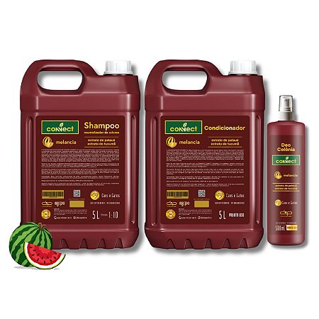 Kit Shampoo Neutralizador Condicionador PU e Perfume Connect Dolce Pet Cães Melancia 5L