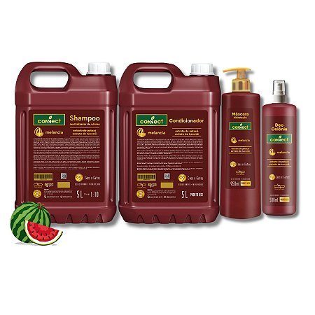 Kit Shampoo Neutralizador Condicionador PU Perfume Máscara Connect Dolce Pet Melancia 5L