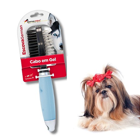Escova Dupla Para Cães Cabo Gel Sem Bolinha Azul M Germanhart