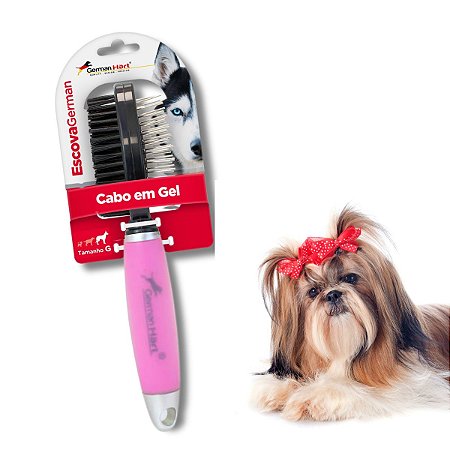 Escova Dupla Para Cães Cabo Gel Sem Bolinha Rosa G Germanhart