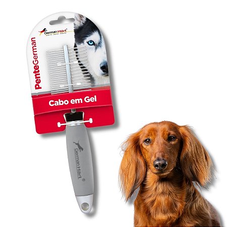 Pente Duplo Para Cães Cabo de Gel Cinza Germanhart