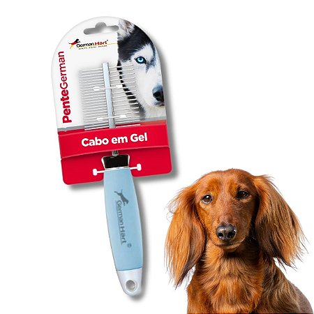 Pente Duplo Para Cães Cabo de Gel Azul Germanhart
