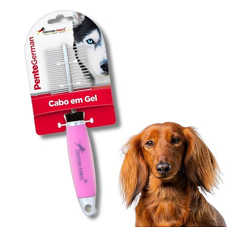 Pente Duplo Para Cães Cabo de Gel Rosa Germanhart