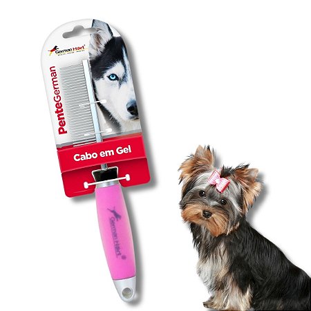 Pente Fino Para Cães Cabo de Gel Rosa Germanhart