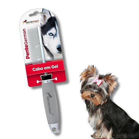 Pente Fino 40 Dentes Para Cães Cabo de Gel Cinza Germanhart