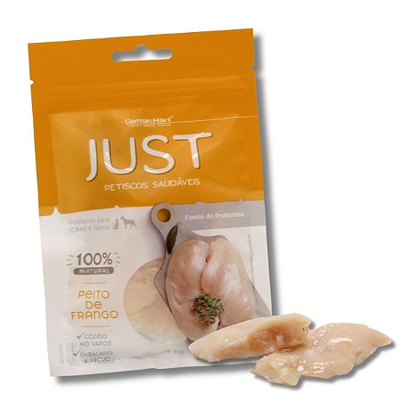 Just Petisco Para Cães Natural Peito de Frango Cozido no Vapor 55g