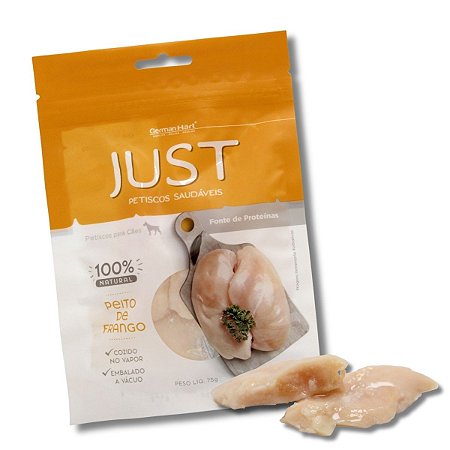 Just Petisco Para Cães Natural Peito de Frango Cozido no Vapor 75g