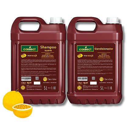 Kit Shampoo Suave e Condicionador Connect Dolce Pet Cães Maracujá 5L 1:10