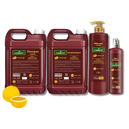 Kit Shampoo Suave Condicionador Perfume Máscara Connect Dolce Pet Maracujá 5L 1:10