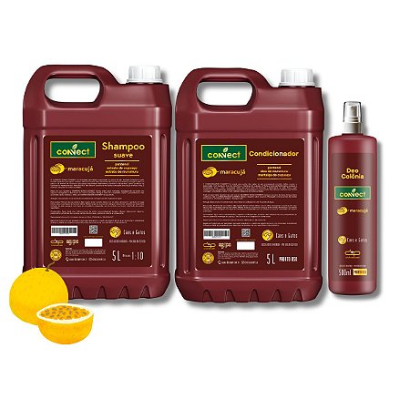 Kit Shampoo Suave Condicionador PU e Perfume Connect Dolce Pet Cães Maracujá 5L