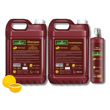Kit Shampoo Neutralizador Condicionador PU e Perfume Connect Dolce Pet Cães Maracujá 5L