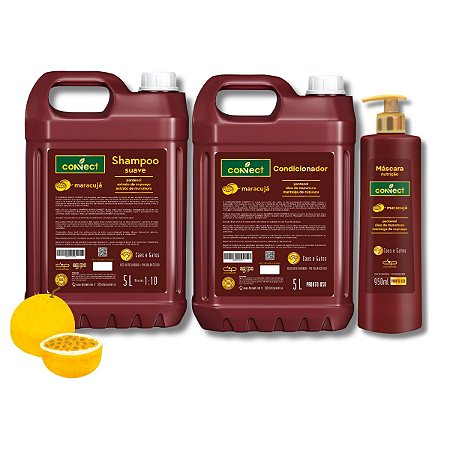 Kit Shampoo Suave Condicionador PU e Máscara Connect Dolce Pet Maracujá 5L