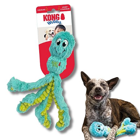 Kong Wubba Octopus Pelúcia Para Cães Com Apito Azul G