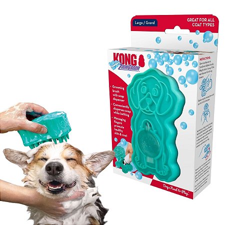Kong ZoomGroom Bubbles Escova Para Banho Pet Cães e Gatos Com Dispenser