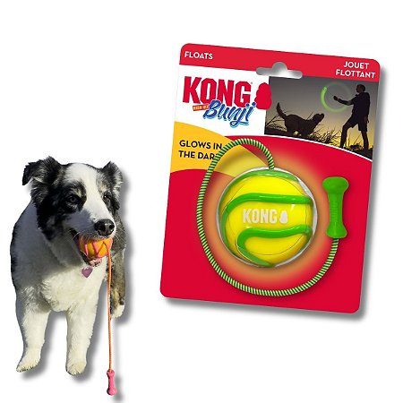 Kong Bunji Bola de Alta Visibilidade Sortida Com Corda Para Cães Durável