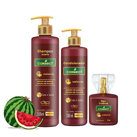Kit Shampoo Suave Condicionador e Perfume Connect Dolce Pet Cães Gatos Melancia