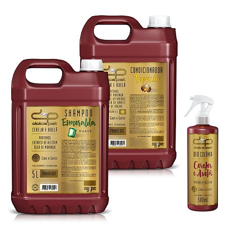 Kit Dolce Pet Shampoo Suave Condicionador Perfume Cereja e Avelã Cães e Gatos