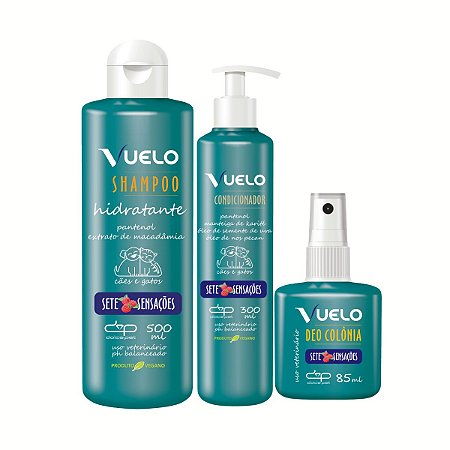 Kit Shampoo Hidratante Condicionador e Perfume Sete Sensações Vuelo Cães