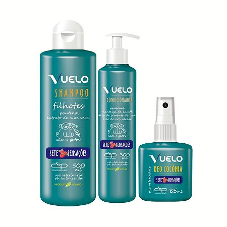 Kit Shampoo Filhotes Condicionador e Perfume Sete Sensações Vuelo Cães