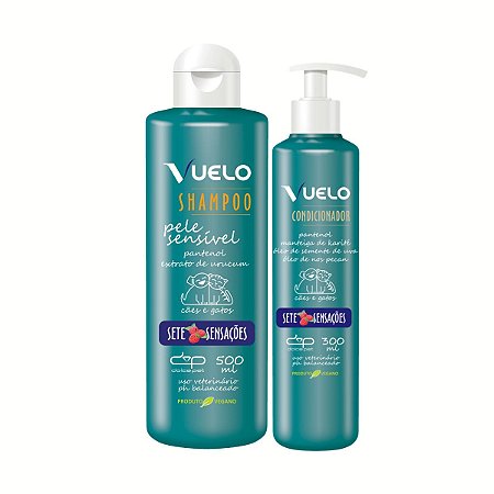 Kit Shampoo Pele Sensível e Condicionador Sete Sensações Vuelo Cães