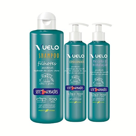 Kit Shampoo Filhotes Condicionador e Máscara Sete Sensações Vuelo Cães