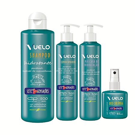 Kit Shampoo Hidratante Condicionador Máscara e Perfume Sete Sensações Vuelo Cães