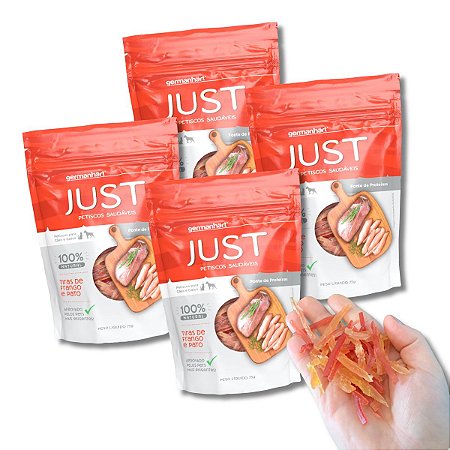 Kit 4 Just Petisco Para Cães Natural Mix Tiras de Frango e Pato 75g