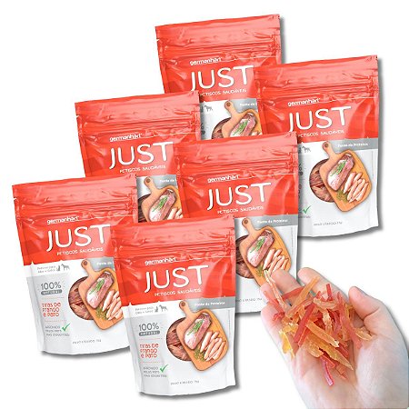 Kit 6 Just Petisco Para Cães Natural Mix Tiras de Frango e Pato 75g