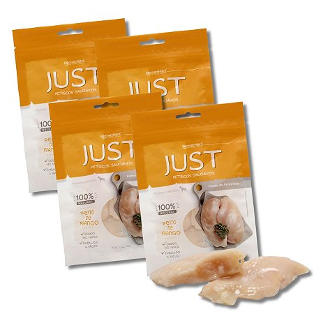 Kit 4 Just Petisco Para Cães Natural Peito de Frango Cozido no Vapor 55g