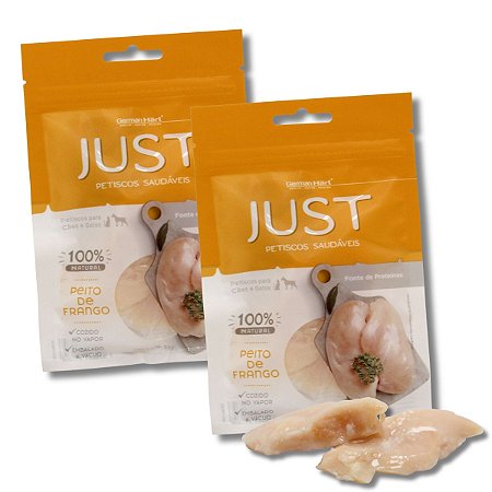 Kit 2 Just Petisco Para Cães Natural Peito de Frango Cozido no Vapor 75g