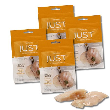 Kit 4 Just Petisco Para Cães Natural Peito de Frango Cozido no Vapor 75g