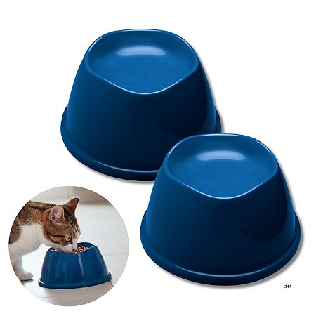 Kit Comedouro e Bebedouro Alto Para Cães e Gatos Stark High Azul Cobalto
