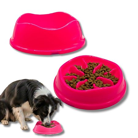 Kit Comedouro Lento Interativo e Bebedouro Para Cães Stark Slow 550ml Pink Neon