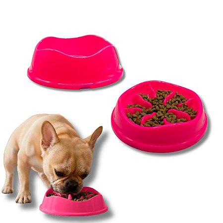 Kit Comedouro Lento Interativo e Bebedouro Para Cães Stark Slow 350ml Pink Neon