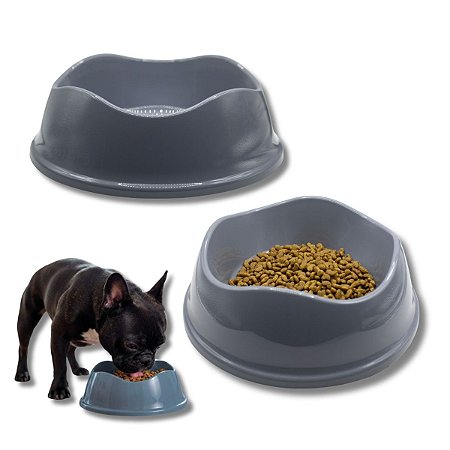 Kit Comedouro e Bebedouro Para Cães e Gatos Stark Bowl 550ml Cinza