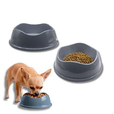 Kit Comedouro e Bebedouro Para Cães e Gatos Stark Bowl 350ml Cinza