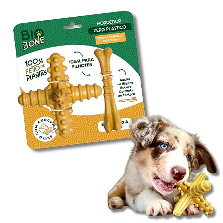 Biobone Kit Filhote Mordedor Resistente Mordida Suave Para Cães Cúrcuma