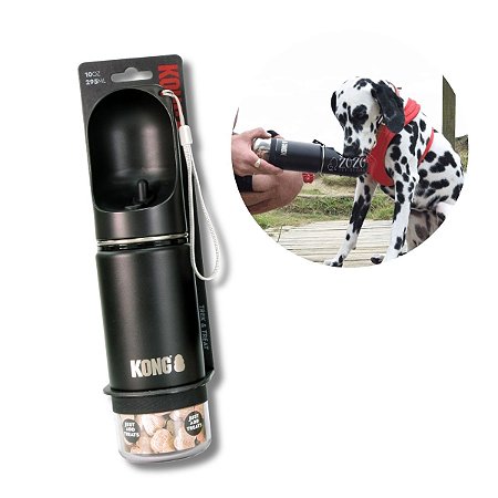Kong Garrafa Bebedouro Portátil Para Cães Aço Inoxidável H2o Trek& Treat 295ml