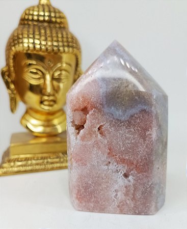 Ponta Ametista Rosa com Inclusões Azuladas