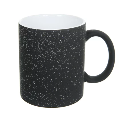 Caneca de Cerâmica Mágica Preta Com Glitter 325ml