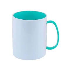 CANECA PARA SUBLIMAÇÃO DE POLIMERO BRANCO COM ALÇA E INTERIOR COLORIDA - 325ML - AZUL BEBÊ