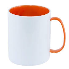 CANECA PARA SUBLIMAÇÃO DE POLIMERO BRANCO COM ALÇA E INTERIOR COLORIDA - 325ML - LARANJA