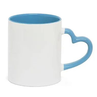 Caneca de Cerâmica Branca Com Alça de Coração, Borda E Interior Azul 325ml - Mr. Mug